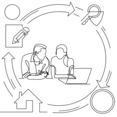 Wall Mural - Concept visualization line icon drawing of business infographics