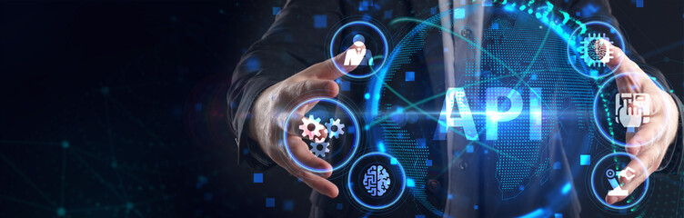 API - Application Programming Interface. Software development tool. Business, modern technology, internet and networking concept.