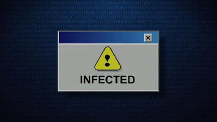 Old Computer Window with infected message.Glitch Modern Animation.Glitch Old Screen Display.