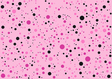 Polka Dots On Blush Background, Beautiful Dotted Design, Seamless Pattern Of Pink And Black Spots. Simple Repeatable Dotted Background. Sweet Textile, Vector Illustration EPS 10.