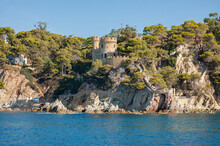 Castell D'en Plaja Or Castle On The Beach And Coastal View, Lloret De Mar, Catalonia, Spain