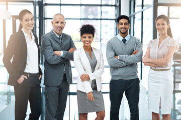 Aufkleber - We strive to be the best team in the business. Portrait of a happy group of colleagues standing together in a modern office.