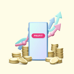 Poster - Manage money use mobile phone or application. Financial investment trade concept. Bank deposit and finance profit or investment
