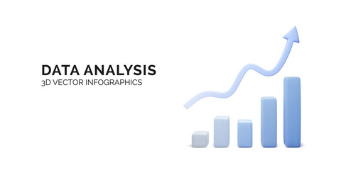 Poster - realistic chart in blue business colors. growing bars graphic with rising arrow. digital marketing c