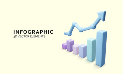 Poster - Realistic chart. Growing bars graphic with rising arrow. Digital marketing concept banner