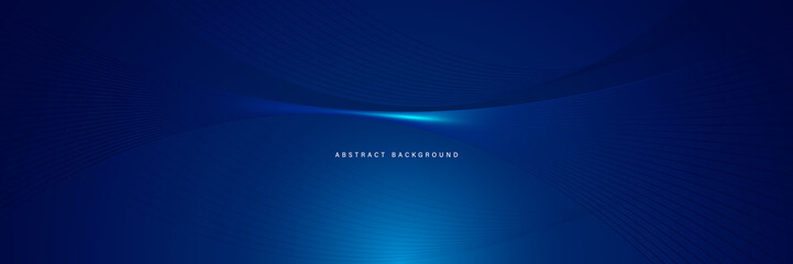 Poster - abstract blue background with glowing flow wave lines. futuristic technology concept with light effe