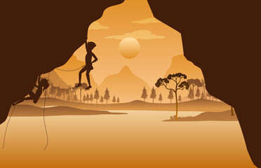 Wall Mural - Silhouette rock climbing background