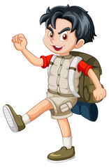 Sticker - Happy little boy in camping outfit with backpack