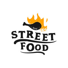 Wall Mural - Street Food meat flame typography for Restaurant Cafe Bar logo design vector