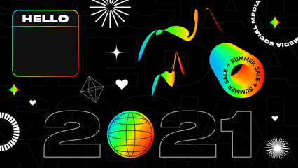 Poster - Urban Black Background with Stylish Colorful Elements for Social Media 2021. Vector illustration