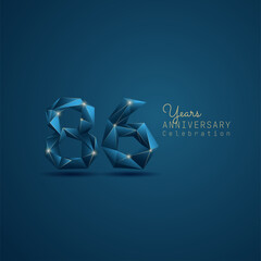 Wall Mural - 86 years anniversary logotype with blue low poly style. Vector Template Design Illustration.