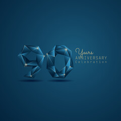 Wall Mural - 90 years anniversary logotype with blue low poly style. Vector Template Design Illustration.