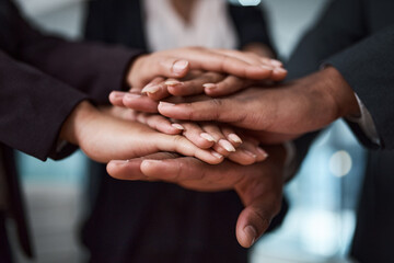 Poster - Trust is our foundation. Cropped shot of a group of unrecognizable businesspeople joining their hands together in a huddle.