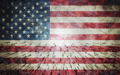 Wall Mural - crowd of people on usa flag. american society