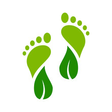 Foot In Shape Of A Leaf. Carbon Neutrality. Feet With A Leaves. Zero Carbon Footprint Concept. Green Step. Environmental Friendly Action Idea. Net Zero Emission. Vector Illustration, Flat, Clip Art. 