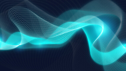 Poster - Abstract wave and dots technology background with light, Network connection structure concept.