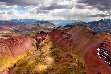 Wall Mural - Aerial view of the Red Valley near the Vinicunca Rainbow Mountain in the Andes of Peru