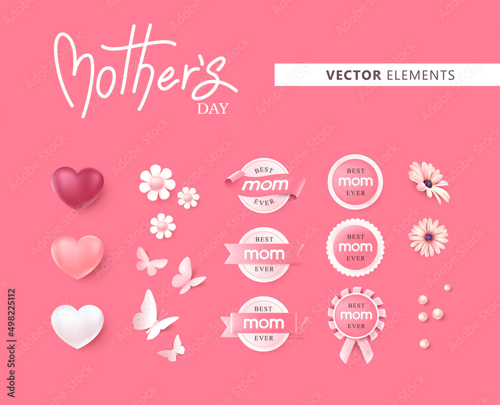 Mothers day vector elements set in pink Stock Vector | Adobe Stock