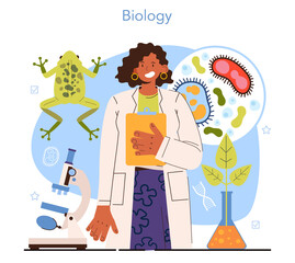 Wall Mural - Diverse women in science concept. Female character makes laboratory