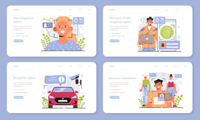 Poster - Face recognition system development web banner or landing page set
