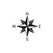 Compass Direction, Windrose Icon In Black Flat Glyph, Filled Style Isolated On White Background