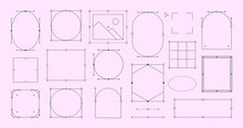 Abstract Geometric Frames Bezier Curve Set. Designer Work Tools Illustration In 90s Pop Style. Vaporwave Elements