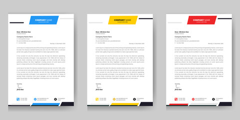 Wall Mural - Modern Proefessional Business Letterhead Design Template, A4 Size Fully editable, Stationary Design, Red, Black, Yellow, Blue Color, Vector Template design