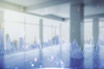 Aufkleber - Abstract virtual stats data hologram on empty corporate office background. Multiexposure