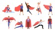 © LadadikArt - Business people superhero. Strong person, adult superheroes winning team. Woman and man in red capes, businessman wear office suit, decent vector set