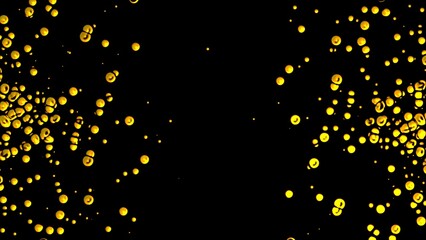 Poster - Abstract black background with dots frame. Design shimmer oil droplets. Texture liquid metal, iron. Plexus gold circle, spheres. Collision particles. Poster of medicine, technology, science, business.