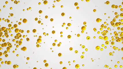 Poster - Abstract white background with dots. Design shimmer oil droplets. Texture liquid metal, iron. Plexus gold circle, spheres. Collision particles. Poster of medicine, technology, science, business.