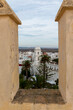 Conil de la Frontera seen between the beacons of the Torre de Guzman. Cádiz, Andalusia, Spain.