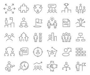 Aufkleber - Teamwork and leadership line icons collection. Thin outline icons pack. Vector illustration eps10