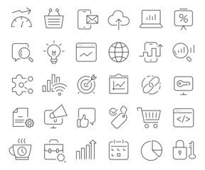 Wall Mural - Seo and marketing line icons collection. Thin outline icons pack. Vector illustration eps10