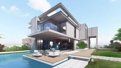 Aufkleber - Architecture design of a luxury house