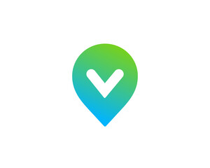 Poster - letter v with geotag or location pin logo icon design template elements