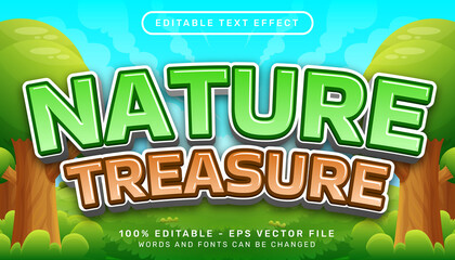 Poster - nature treasure 3d text effect and editable text effect with leaf and jungle illustration