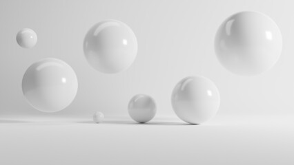 Aufkleber - Abstract 3d rendering of white shiny spheres on white background.