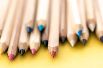 Wall Mural - Close-up, multi-colored wooden pencils for drawing isolated.