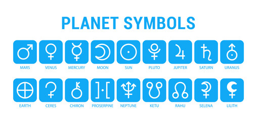 Wall Mural - planet symbols. mars, venus, mercury and moon. sun, pluto, jupiter and saturn. uranus, earth, ketu a