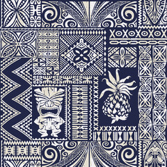 Wall Mural - hawaiian style tribal sign elements patchwork abstract grunge vintage vector seamless pattern