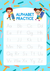 Wall Mural - Alphabet tracking worksheet for children.
Uppercase letters are an alphabet  worksheet.
