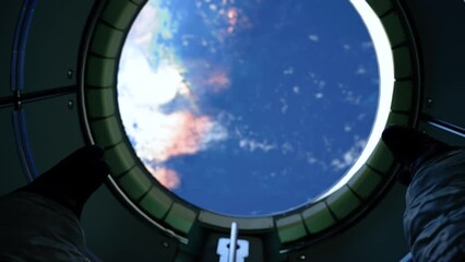Wall Mural - A view of over the Earth from International Space Station. First Person View. Beautiful background of planet 4K. 3d Animation.