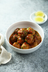 Poster - Homemade meatballs with tomato sauce and chili