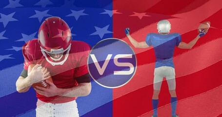 Poster - Animation of american flag with two male american football players with vs text