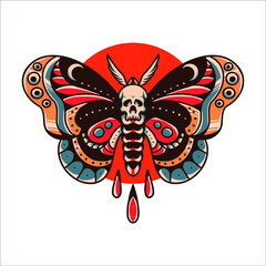 Wall Mural - skull butterfly tattoo vector design