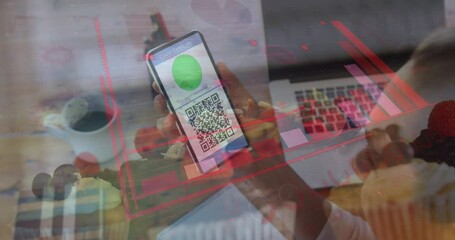Poster - Animation of data processing over caucasian woman using smartphone