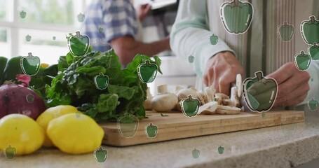 Canvas Print - Animation of falling papers over women cooking people