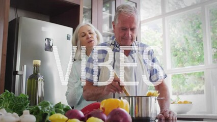 Canvas Print - Animation of vibes text over senior couple