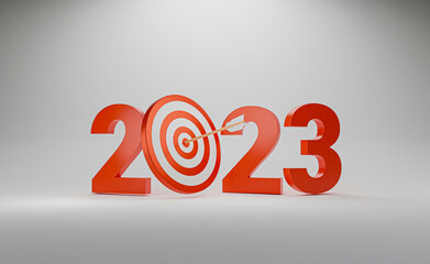 2023 year with dartboard for setup business goal objective target of start new year concept by 3d render.